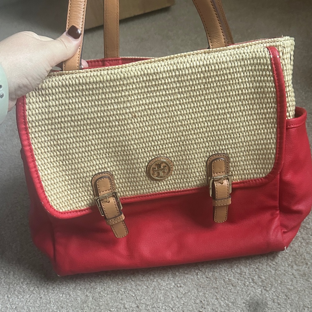 Tory Burch Red and Tan Satchel